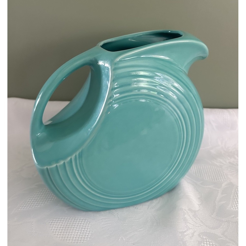 Fiesta Pottery Turquiose Blue Green Large Disc Pitcher 7 1/2" H USA